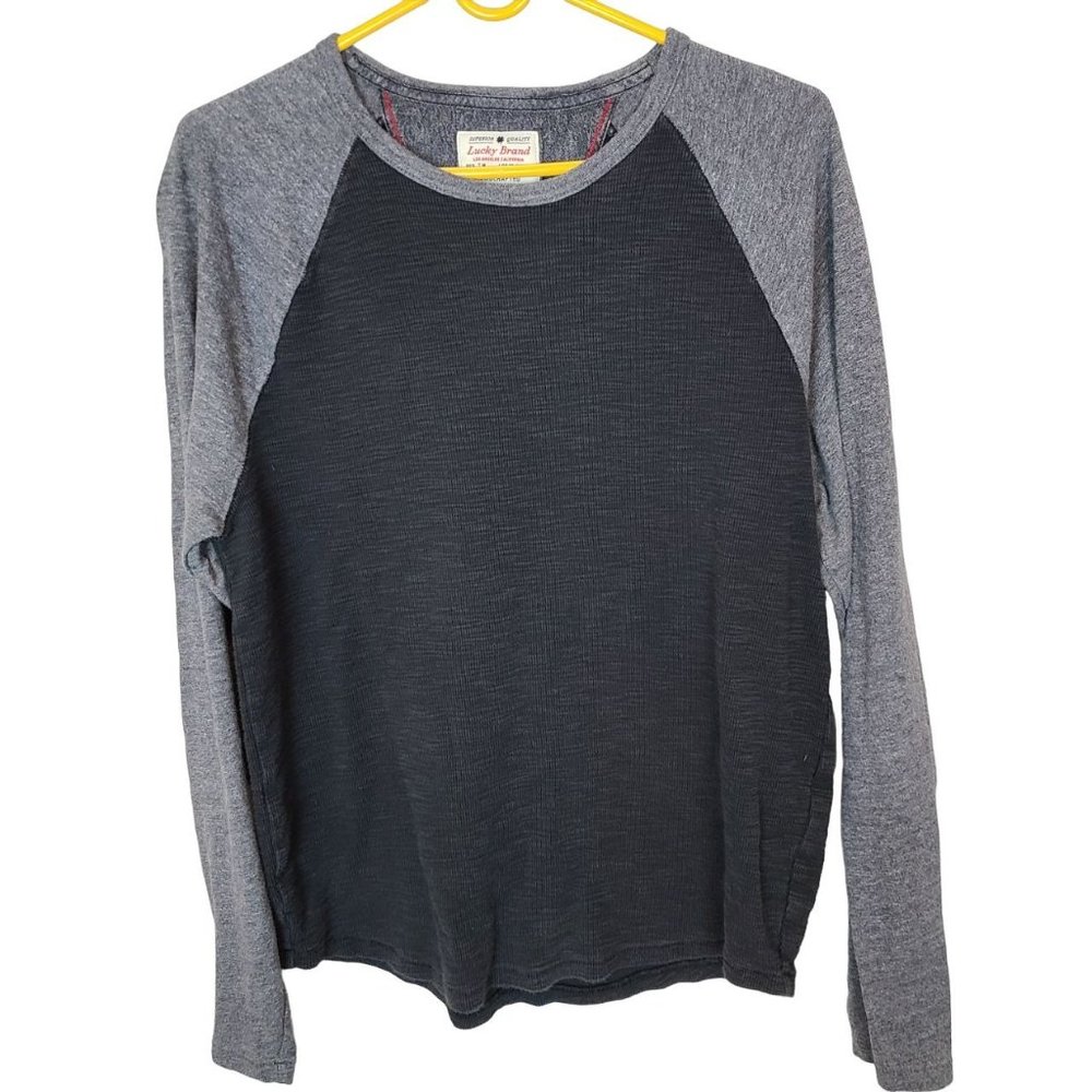Lucky Brand Mens L Black Gray Long Sleeves Crew Neck Baseball Thermal T-Shirt